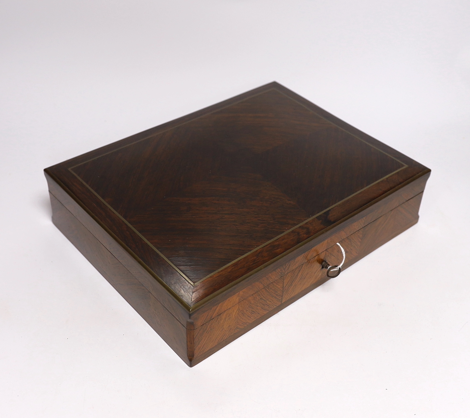 A Victorian calamander writing slope, 40.5cm wide, 24cm deep, 13cm high, together with a French rosewood box, 31cm wide, 24cm deep, 7cm high Submission reference 7FFVMS95